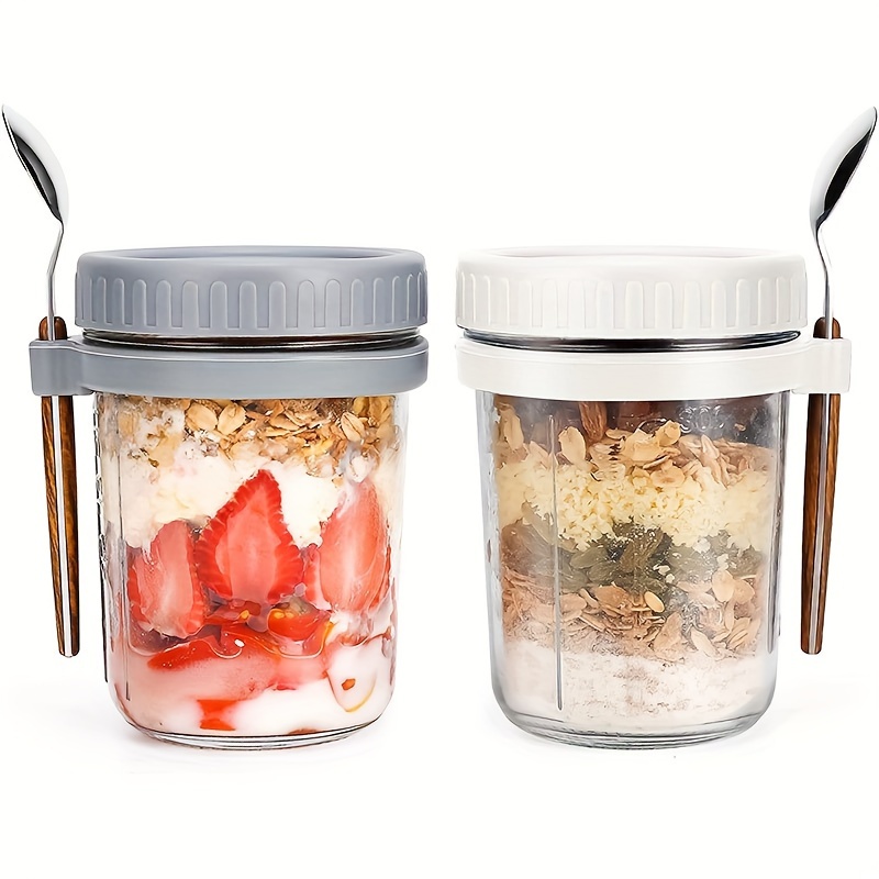Overnight Oat Jar - 1개/2개 유리 오트밀 컵, 뚜껑과 스푼이