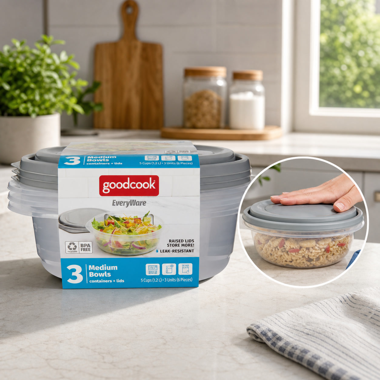 Meal Prep Containers - 6개입 원형 5컵 음식 보관 용기(뚜껑
