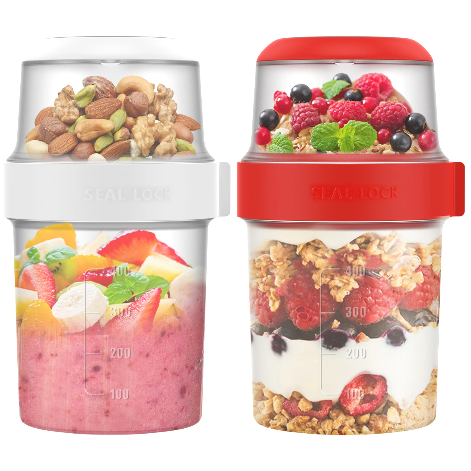 Overnight Oat Jar - 2개입 재사용 가능 휴대용 요거트 컵,