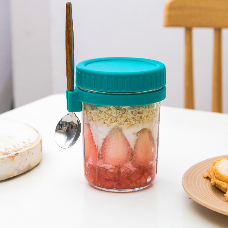 Overnight Oat Jar - 유리 오버나이트 오트밀 용기(뚜껑 포함) 휴대용