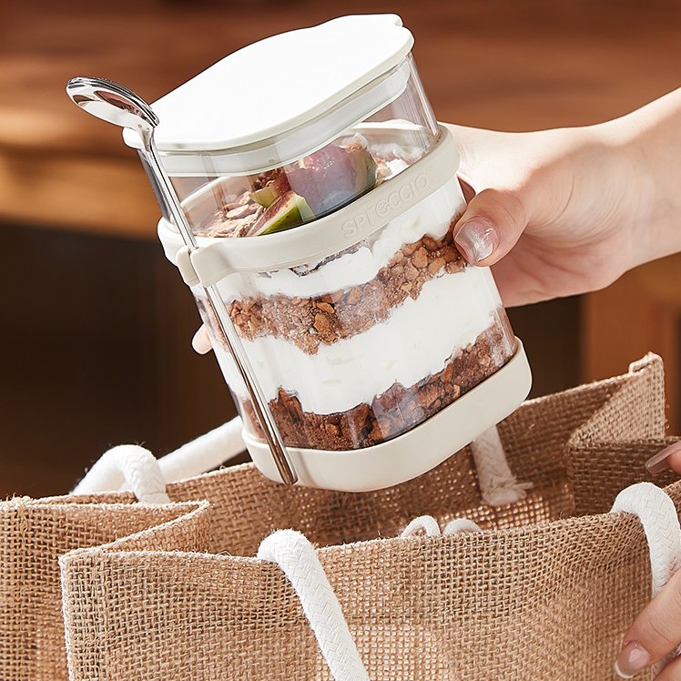 Overnight Oat Jar - 유리 오버나이트 오트밀 컵(스푼 포함) 누수