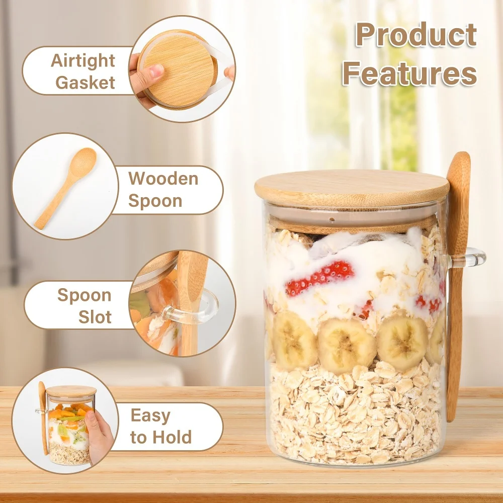 Overnight Oat Jar - 예, 1/2/3/4개입 오버나이트 오트밀 용기(뚜껑 포함)