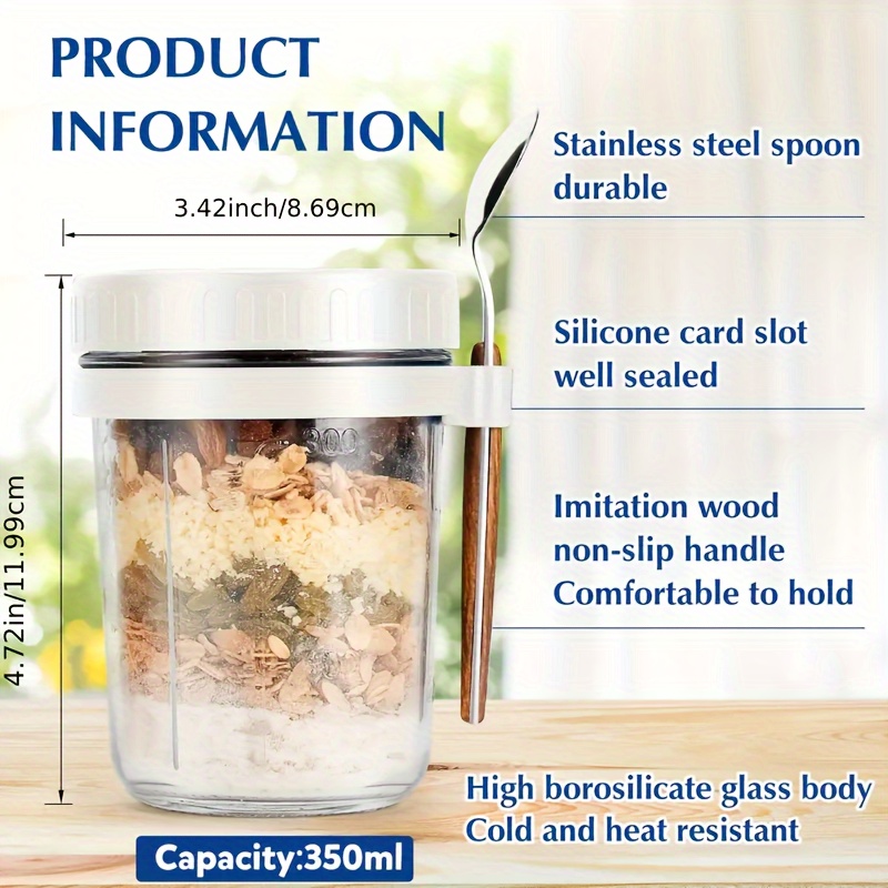 1개/2개 유리 오트밀 컵, 뚜껑과 스푼이 있는 오버나 - Overnight Oat Jar 리뷰 및 가격