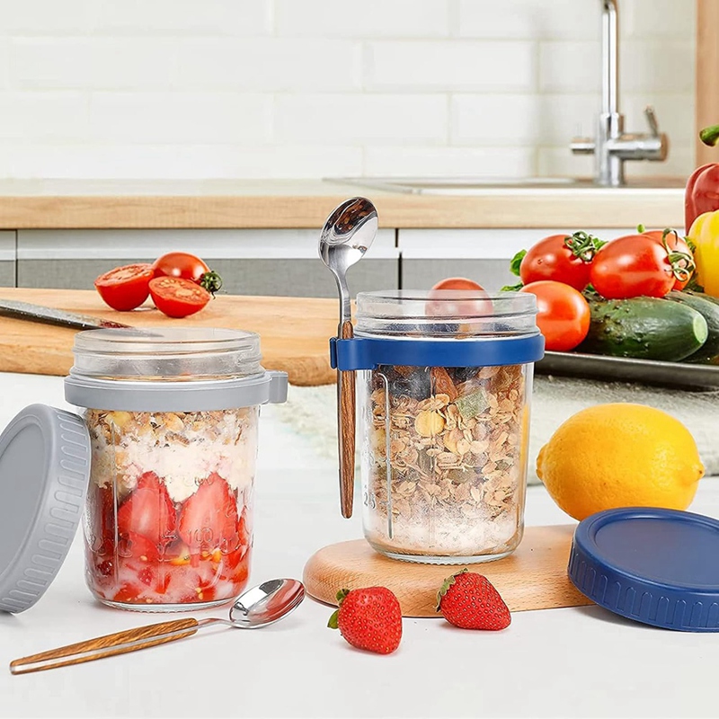 뚜껑과 스푼이 포함된 4팩 오버나이트 오트 컨테이너,  - Overnight Oat Jar 리뷰 및 가격