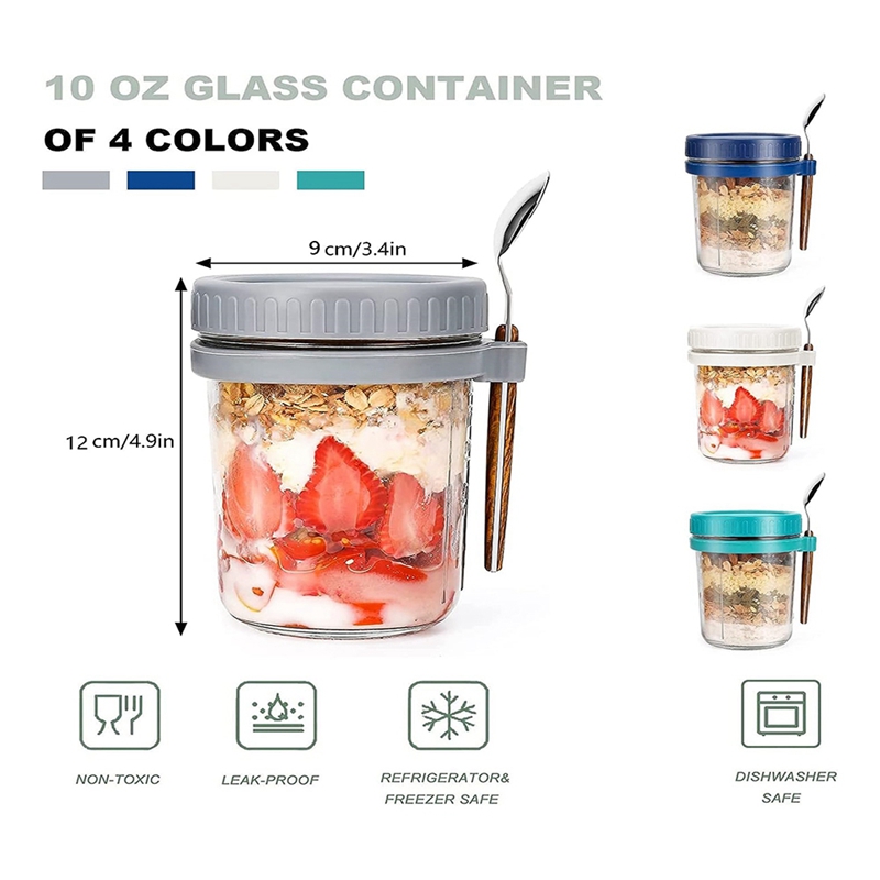 뚜껑과 스푼이 포함된 4팩 오버나이트 오트 컨테이너,  - Overnight Oat Jar 리뷰 및 가격