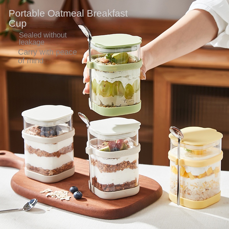 유리 오버나이트 오트밀 컵(스푼 포함) 누수 방지 아침 - Overnight Oat Jar 리뷰 및 가격