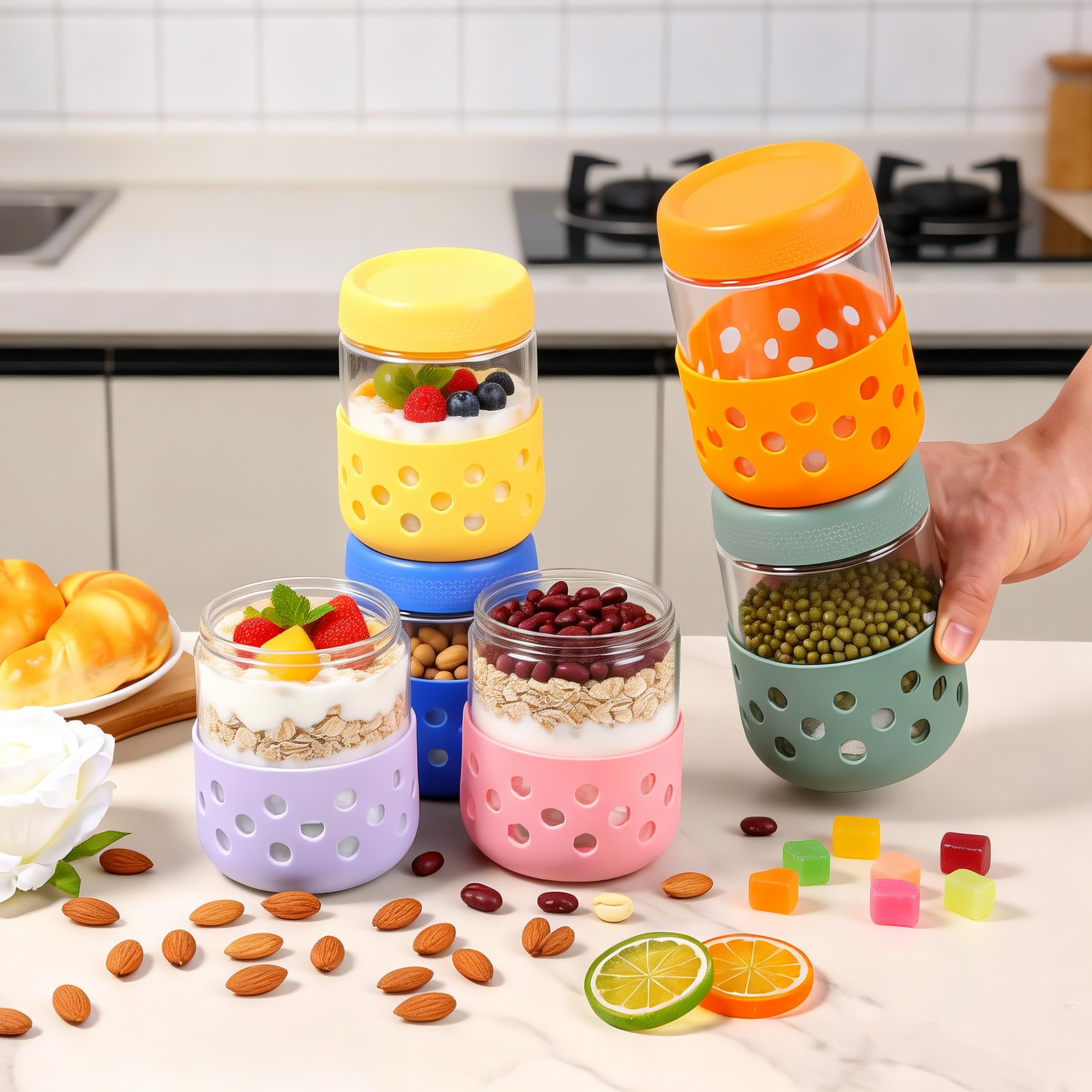 2/4/6팩 16.9온스 오버나이트 오트밀 용기 컵(뚜 - Overnight Oat Jar 리뷰 및 가격