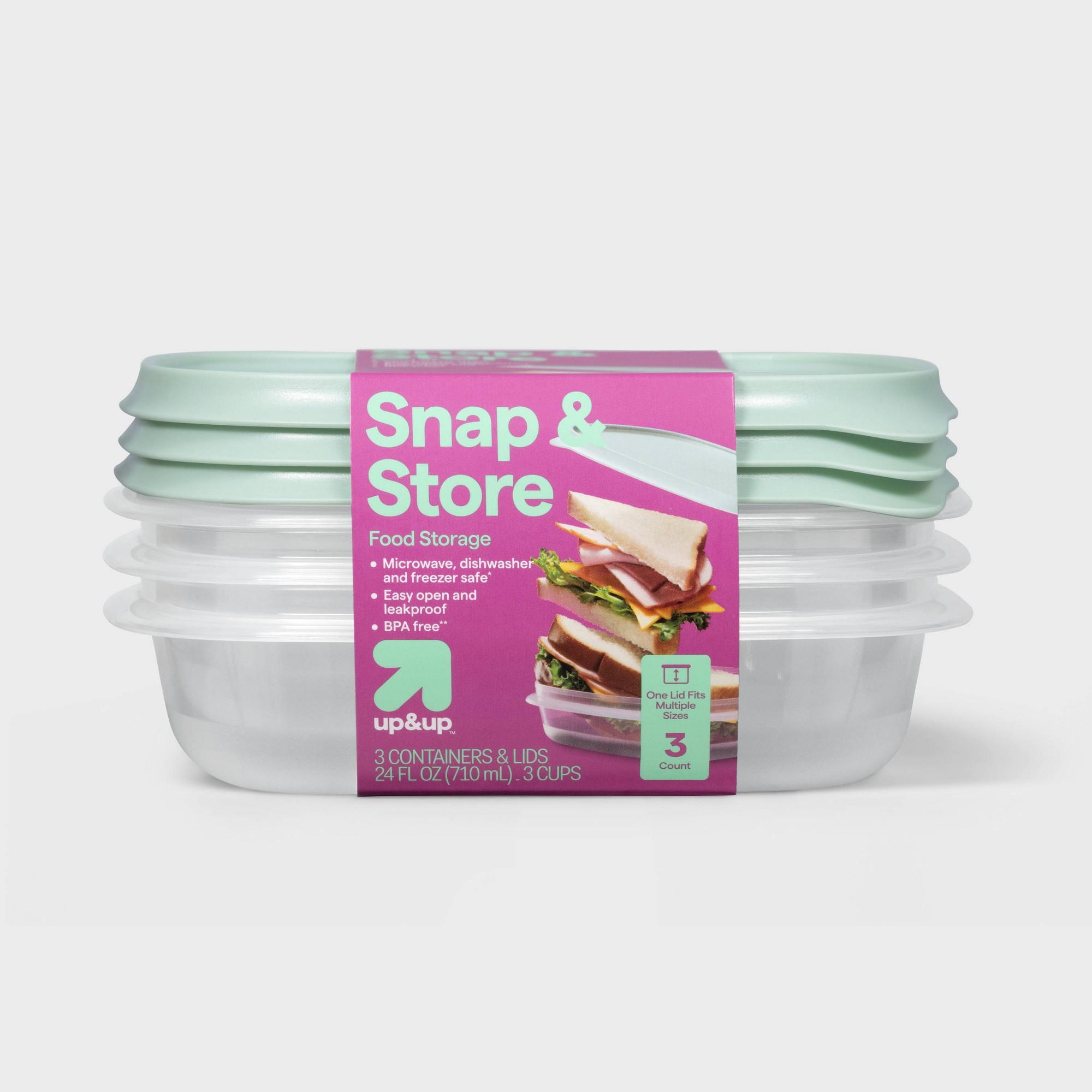 3ct 사각형 스냅 뚜껑이 있는 식품 보관 용기, 주방 - Meal Prep Containers 리뷰 및 가격